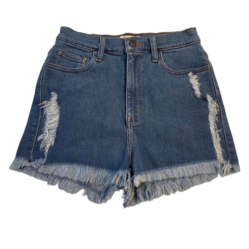 Vibrant MIU Women's Shorts‎ Size M Blue Denim Cut-off Distressed Pockets Stretch